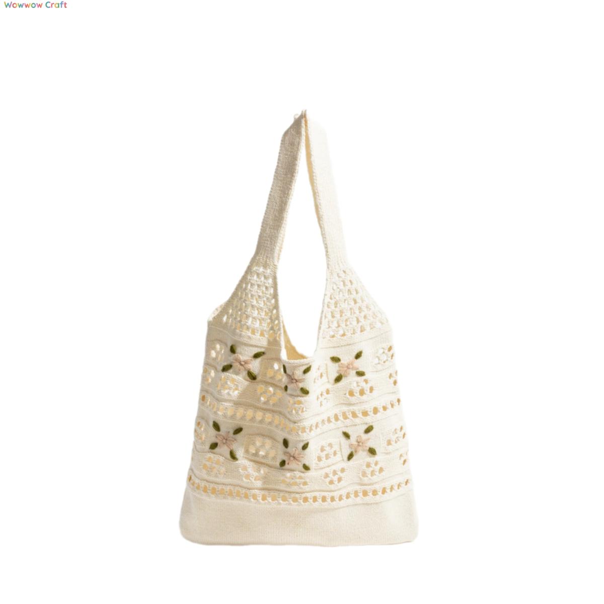 Shoulder Bags,Totes,Crochet Bags,Off-white hollow knitted shoulder bag - summer vacation beach bag